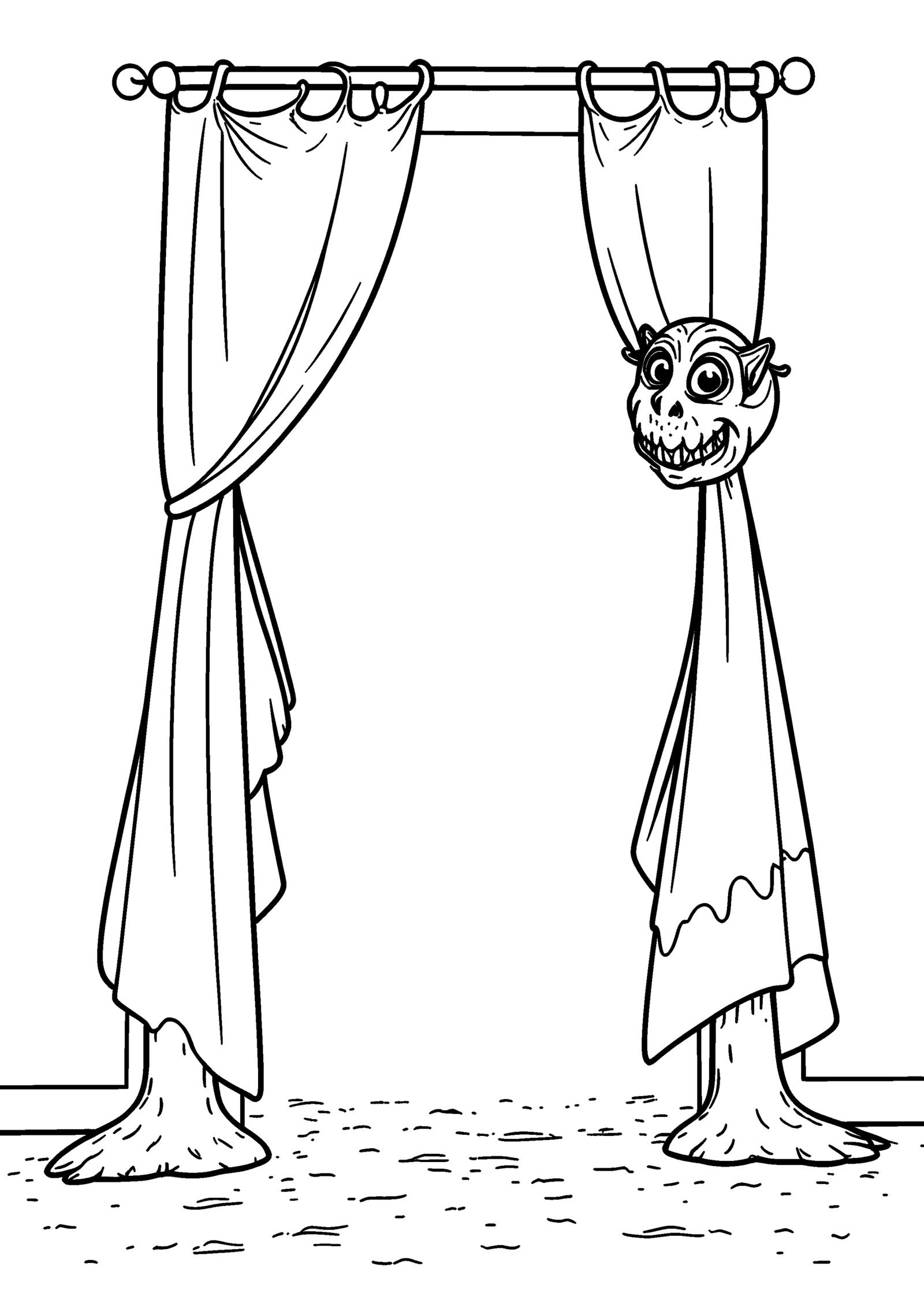 Coloriage Monstre derrière un rideau, variante 2