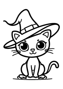 Petit chat à chapeau de sorcière
