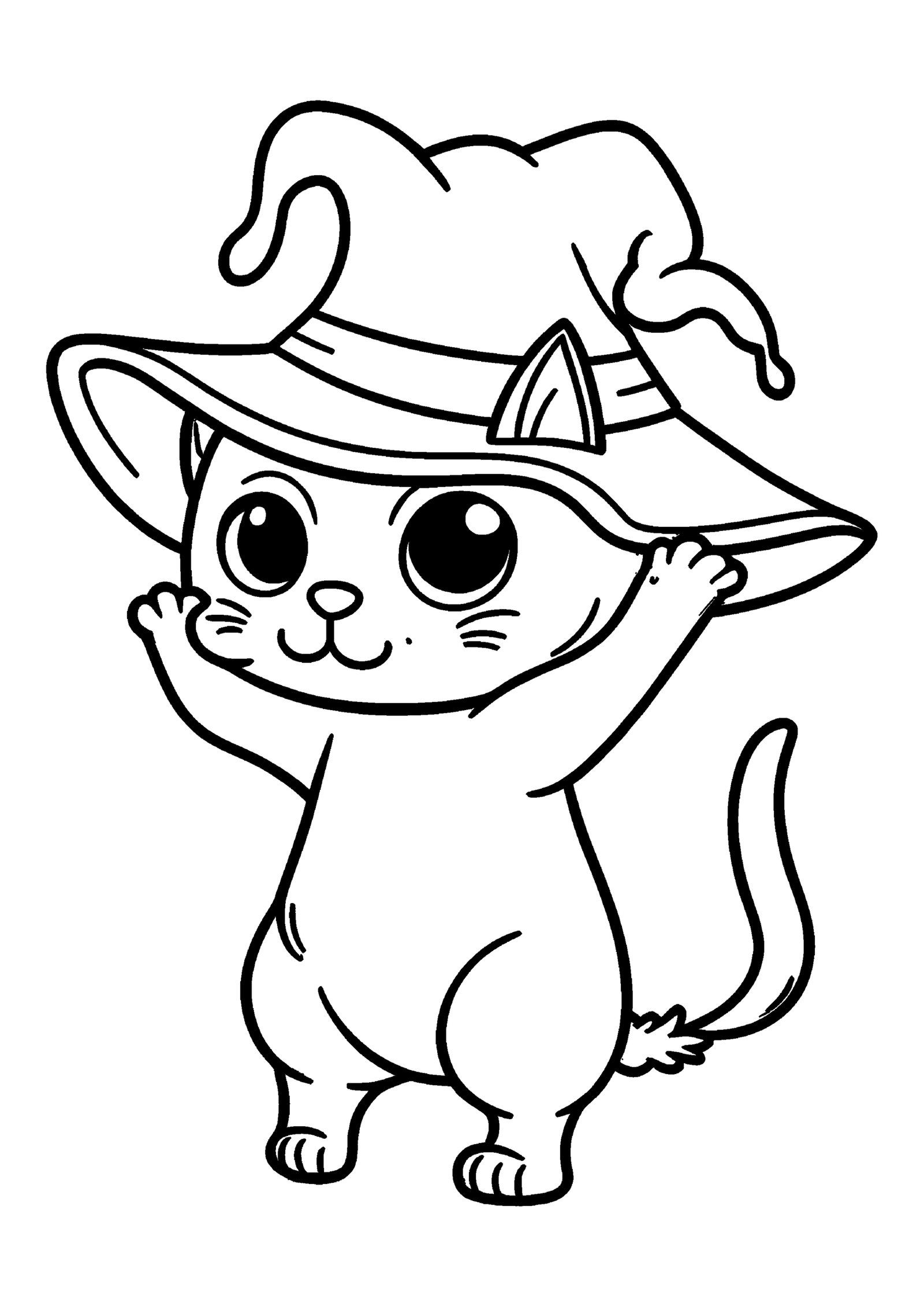Coloriage Petit chat noir au chapeau de sorcière à imprimer
