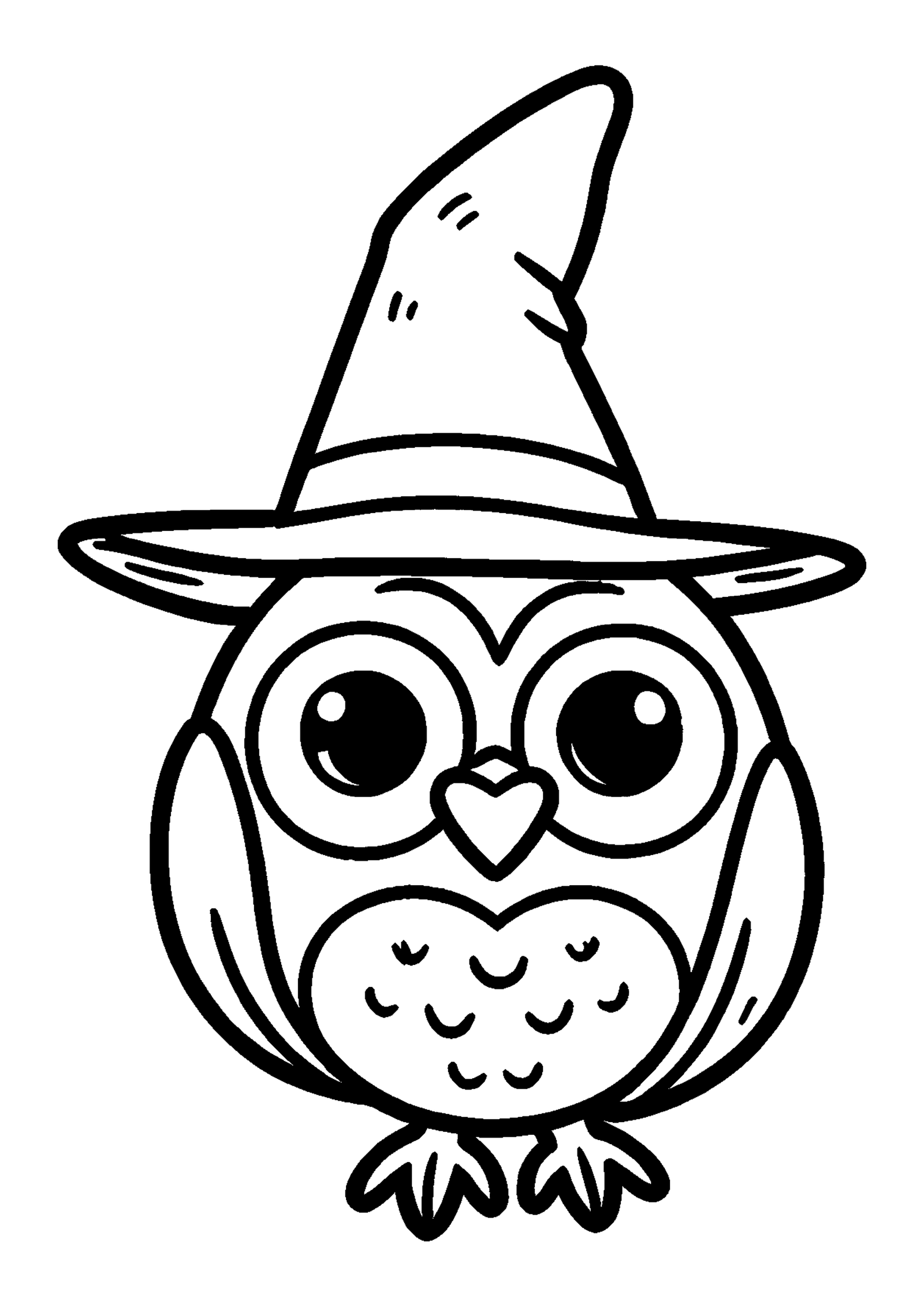 Coloriage Petit hibou à chapeau de sorcière à imprimer