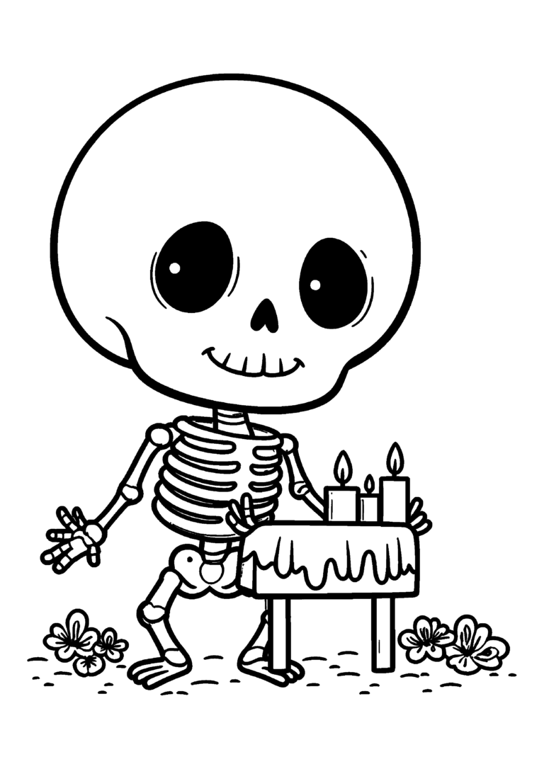 Coloriage Petit squelette décorant un autel à imprimer gratuitement