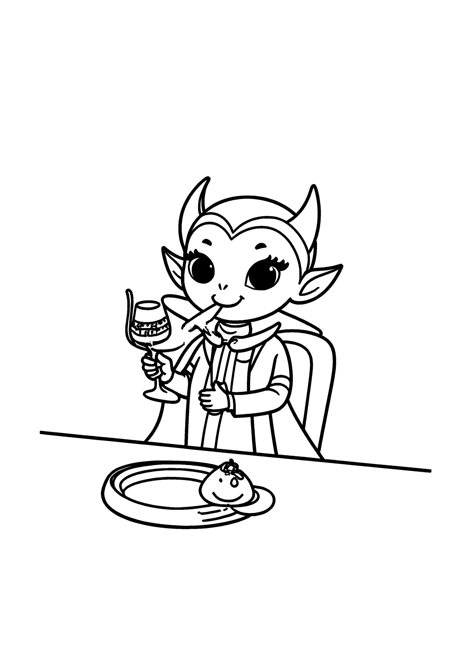 Coloriage Petit vampire buvant du jus, variante 2