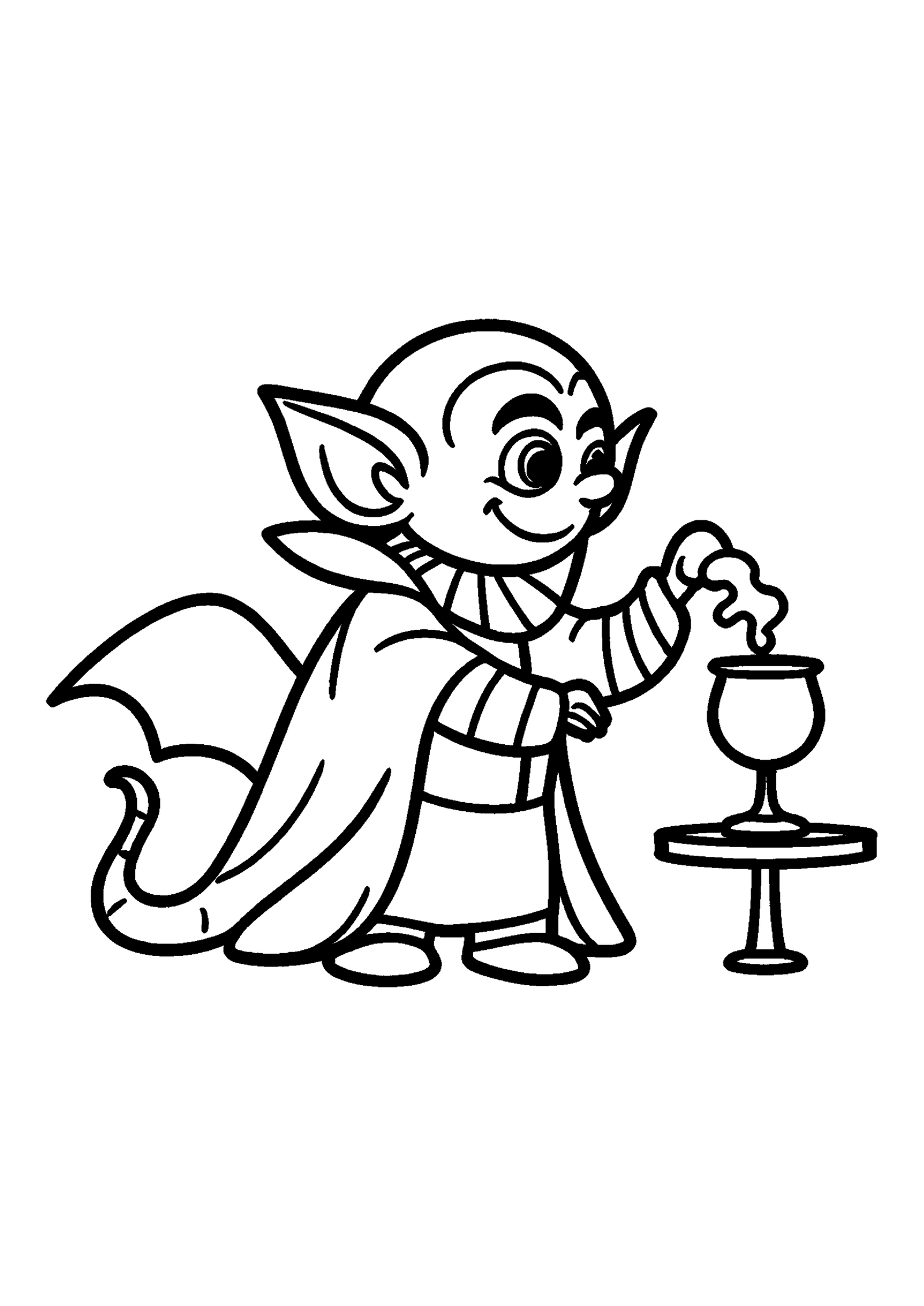 Coloriage Petit vampire buvant du jus, variante 3