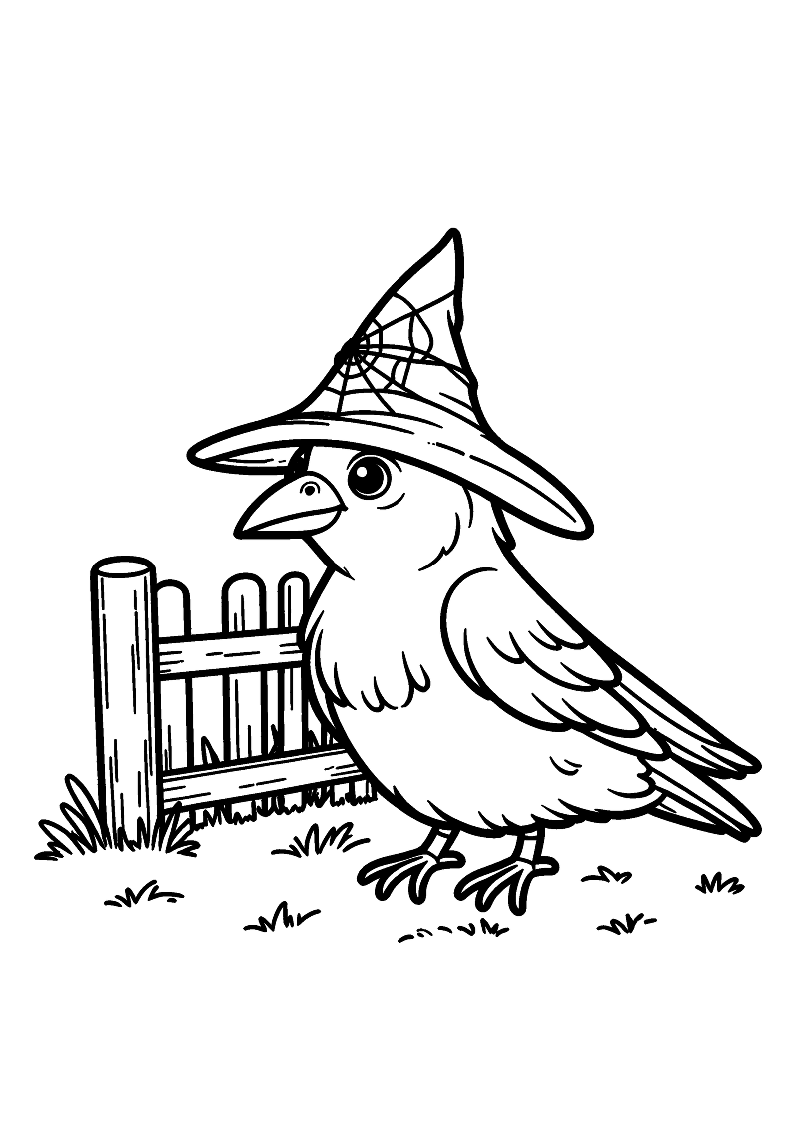 Coloriage Petite corneille au chapeau de sorcière, variante 2