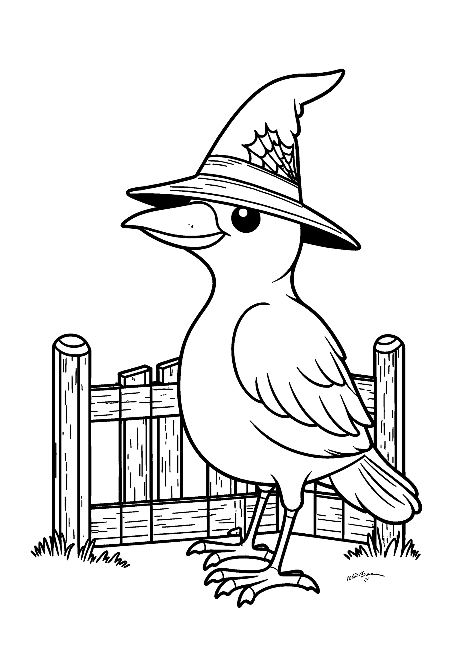 Coloriage Petite corneille au chapeau de sorcière, variante 3