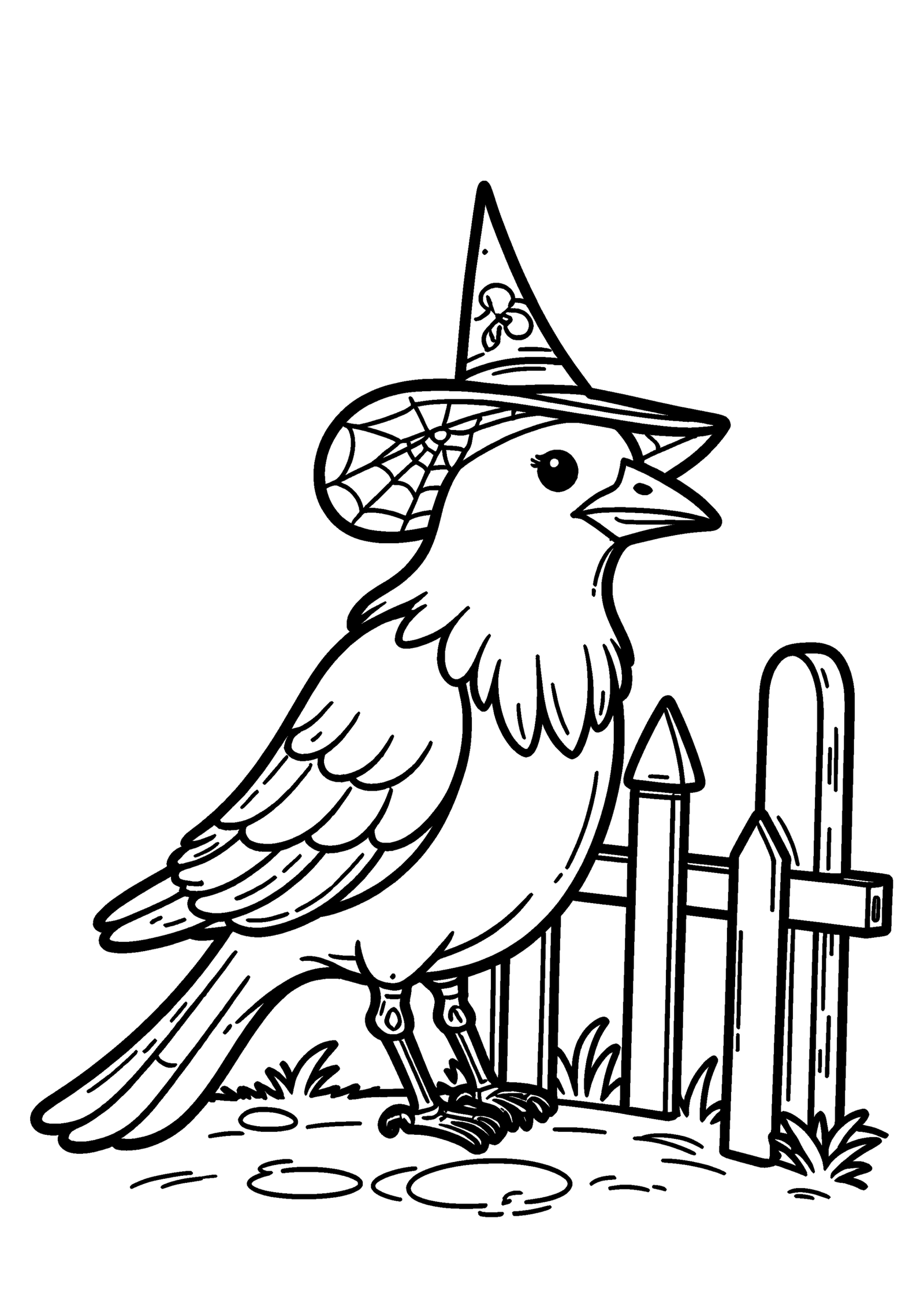 Coloriage Petite corneille au chapeau de sorcière, variante 4