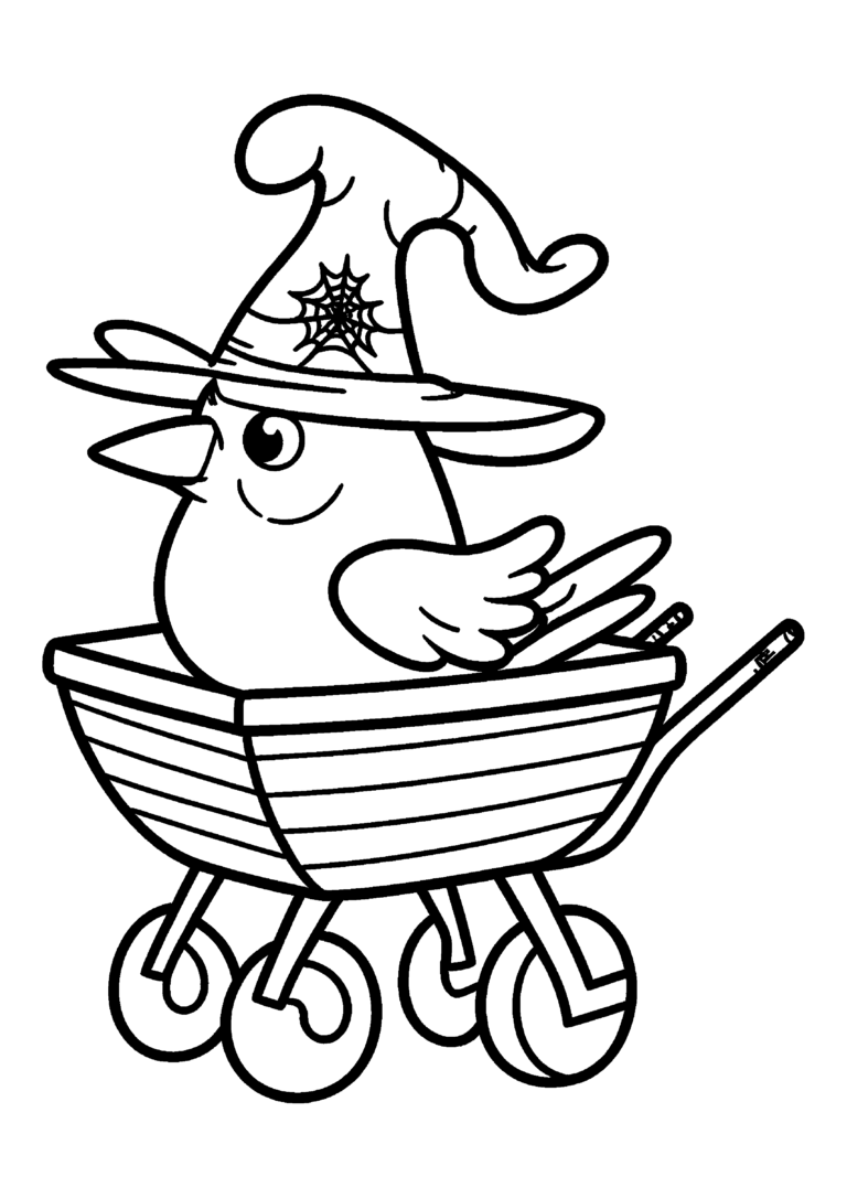 Coloriage Petite corneille dans une brouette à imprimer gratuitement