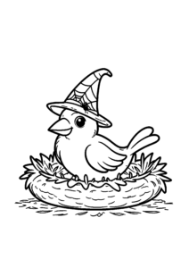 Petite corneille en chapeau de sorcière