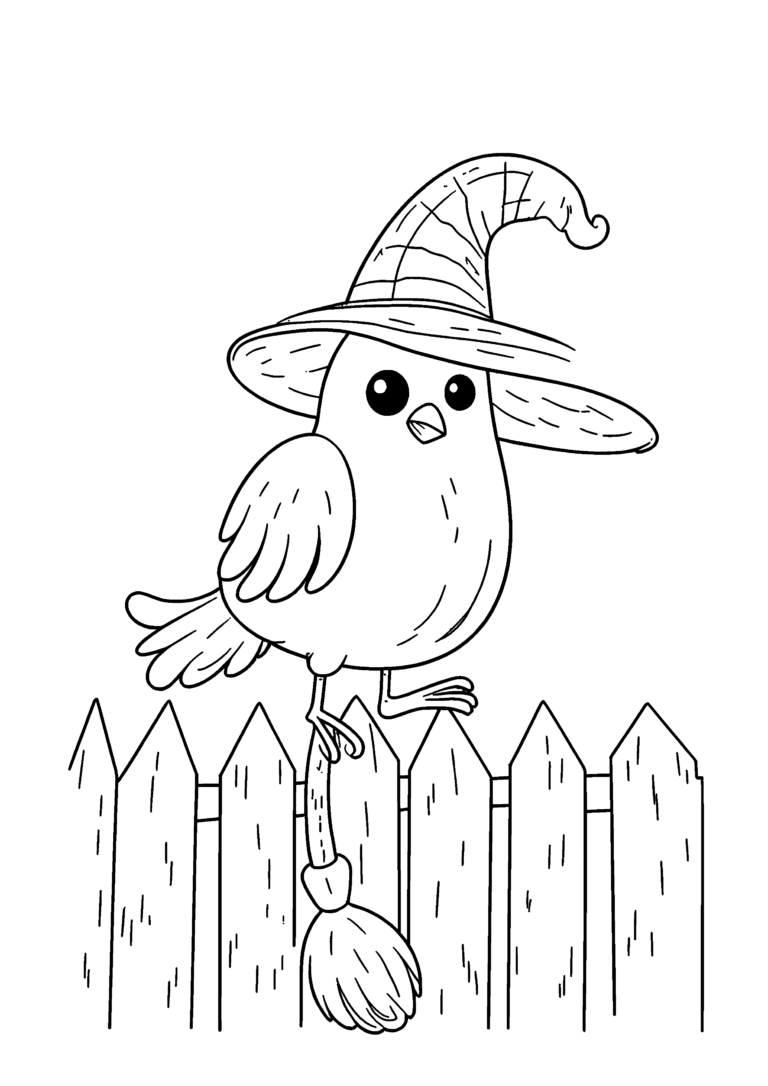 Coloriage Petite corneille sur balai à imprimer gratuitement