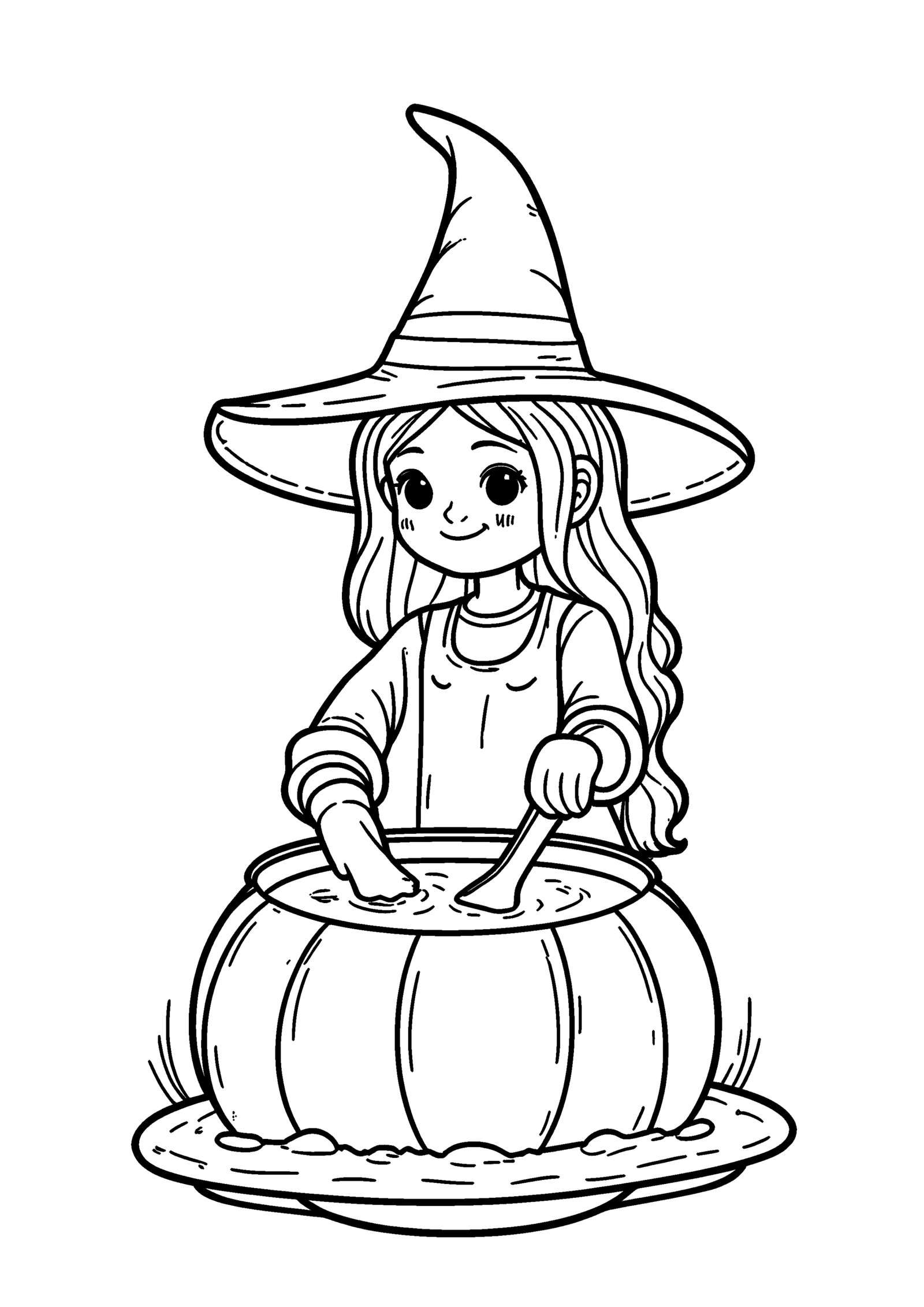 Coloriage Petite sorcière à la soupe de citrouille, variante 2