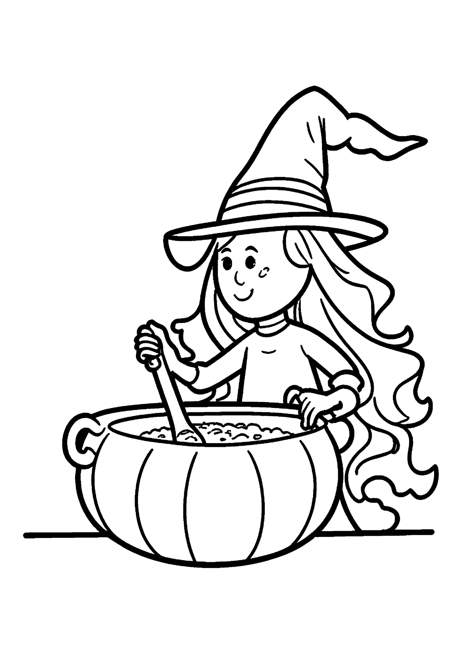 Coloriage Petite sorcière à la soupe de citrouille, variante 3