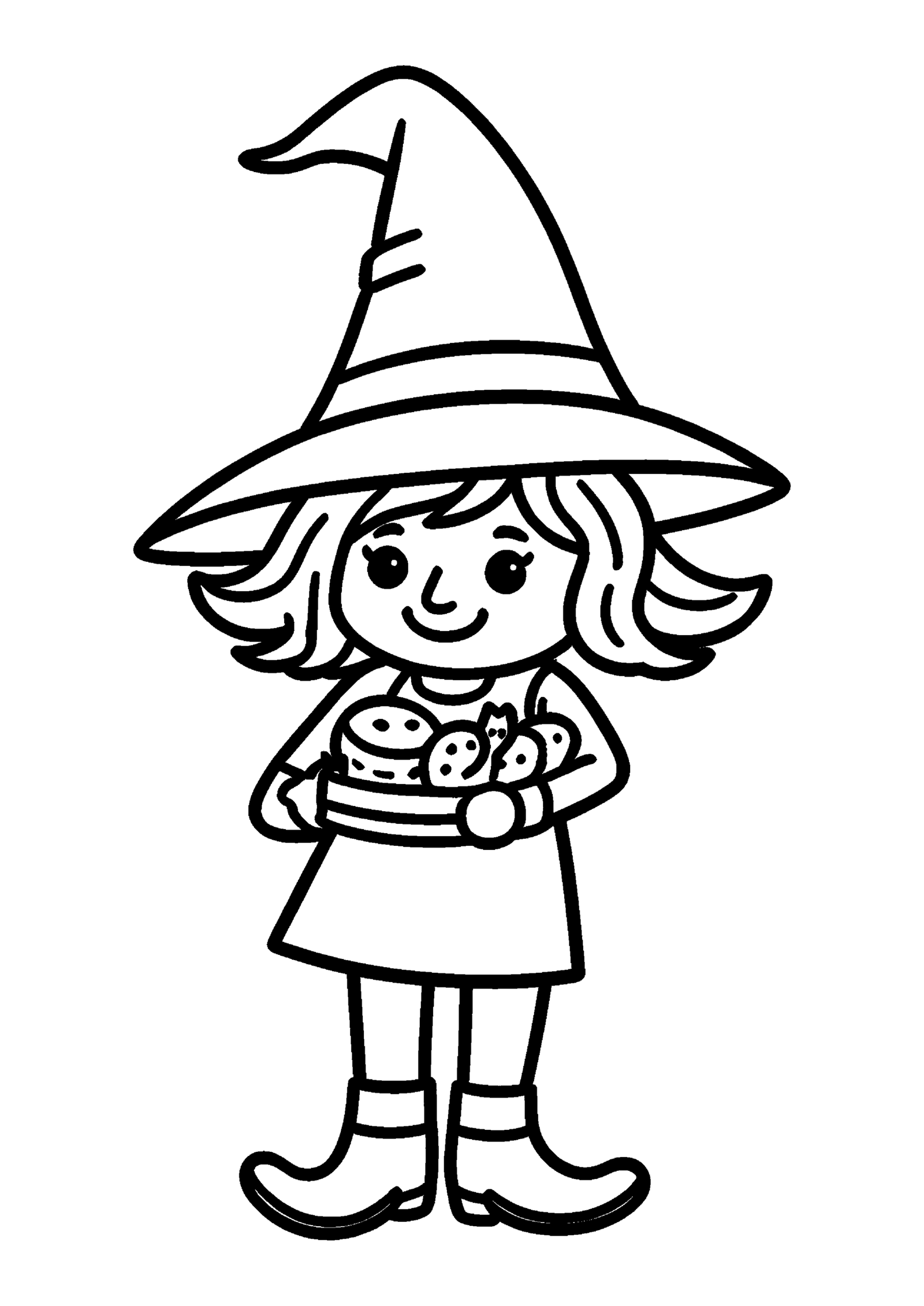 Coloriage Petite sorcière achetant du pain chaud à imprimer gratuitement