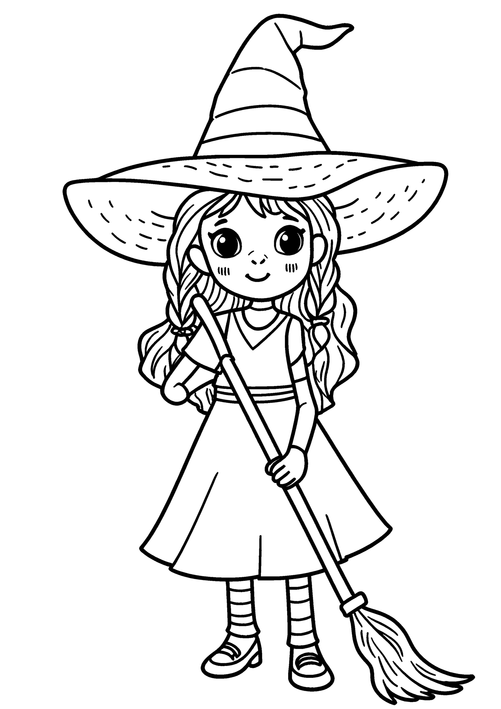 Coloriage Petite sorcière au balai, variante 3