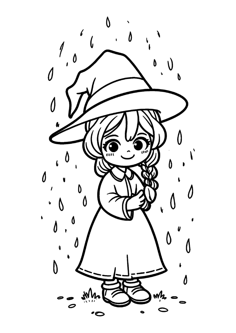 Coloriage Petite sorcière au parapluie à imprimer gratuitement