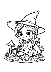 Petite sorcière aux champignons lumineux