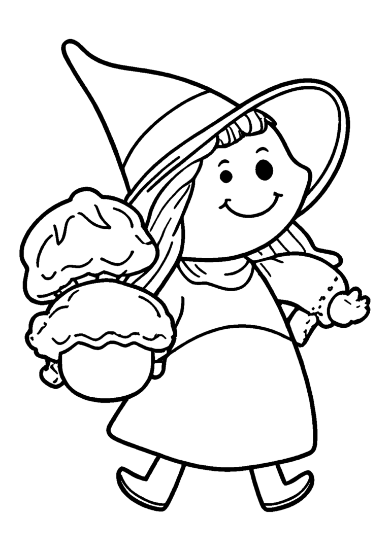 Coloriage Petite sorcière joyeuse au chapeau pointu à imprimer gratuitement