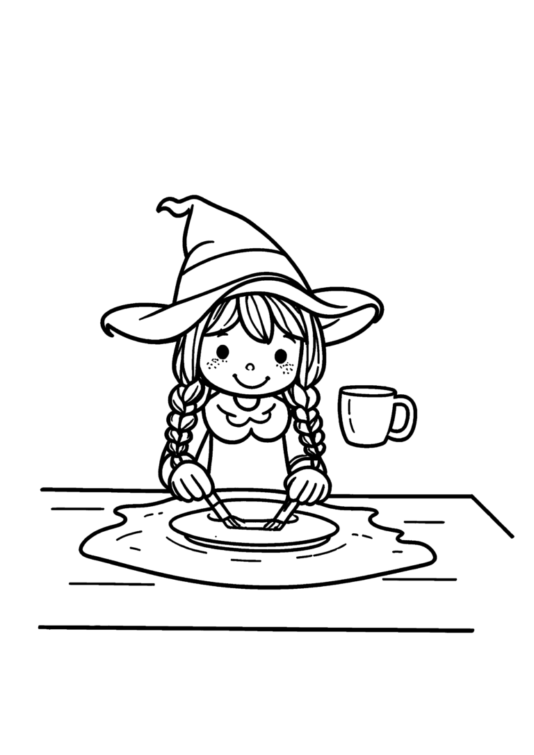 Coloriage Petite sorcière mettant la table à imprimer gratuitement