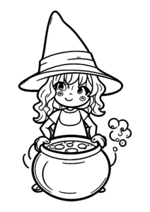 Petite sorcière préparant sa potion