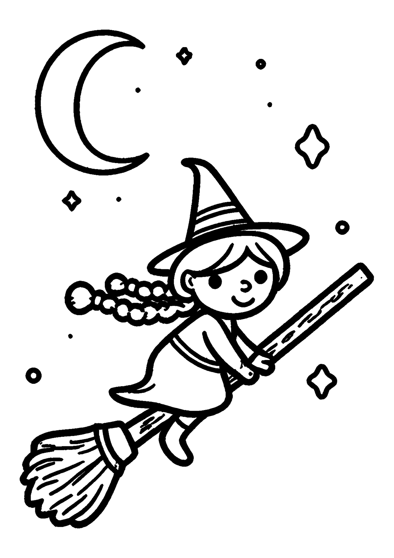 Coloriage Petite sorcière sur balai à imprimer gratuitement