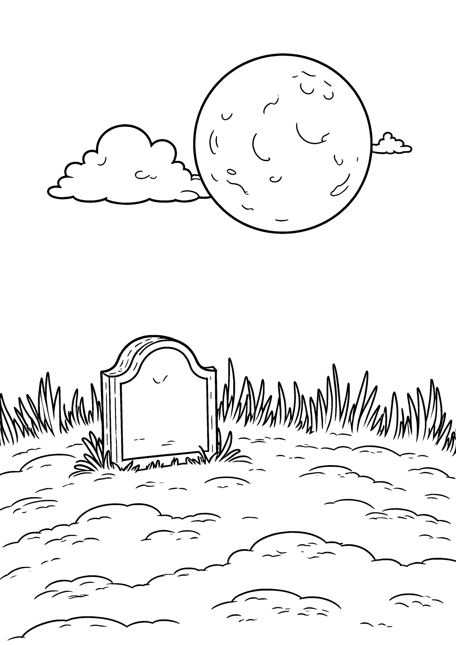 Coloriage Pierre tombale sous pleine lune à imprimer