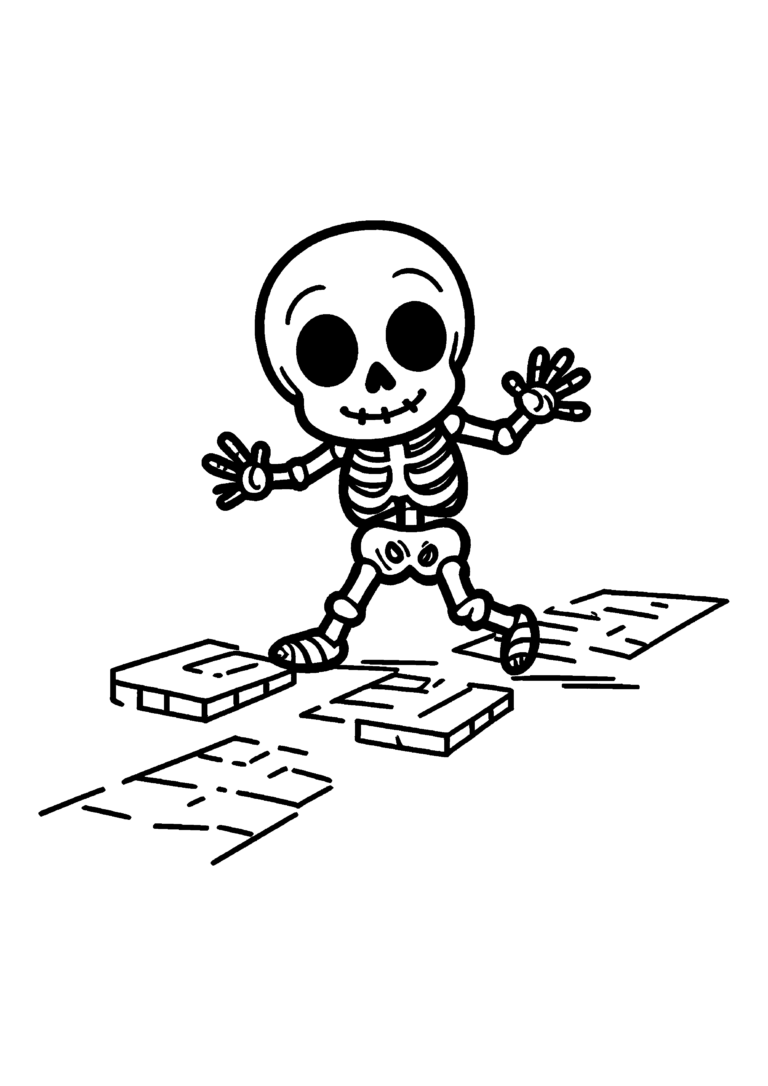 Coloriage Squelette enfant à la marelle à imprimer gratuitement