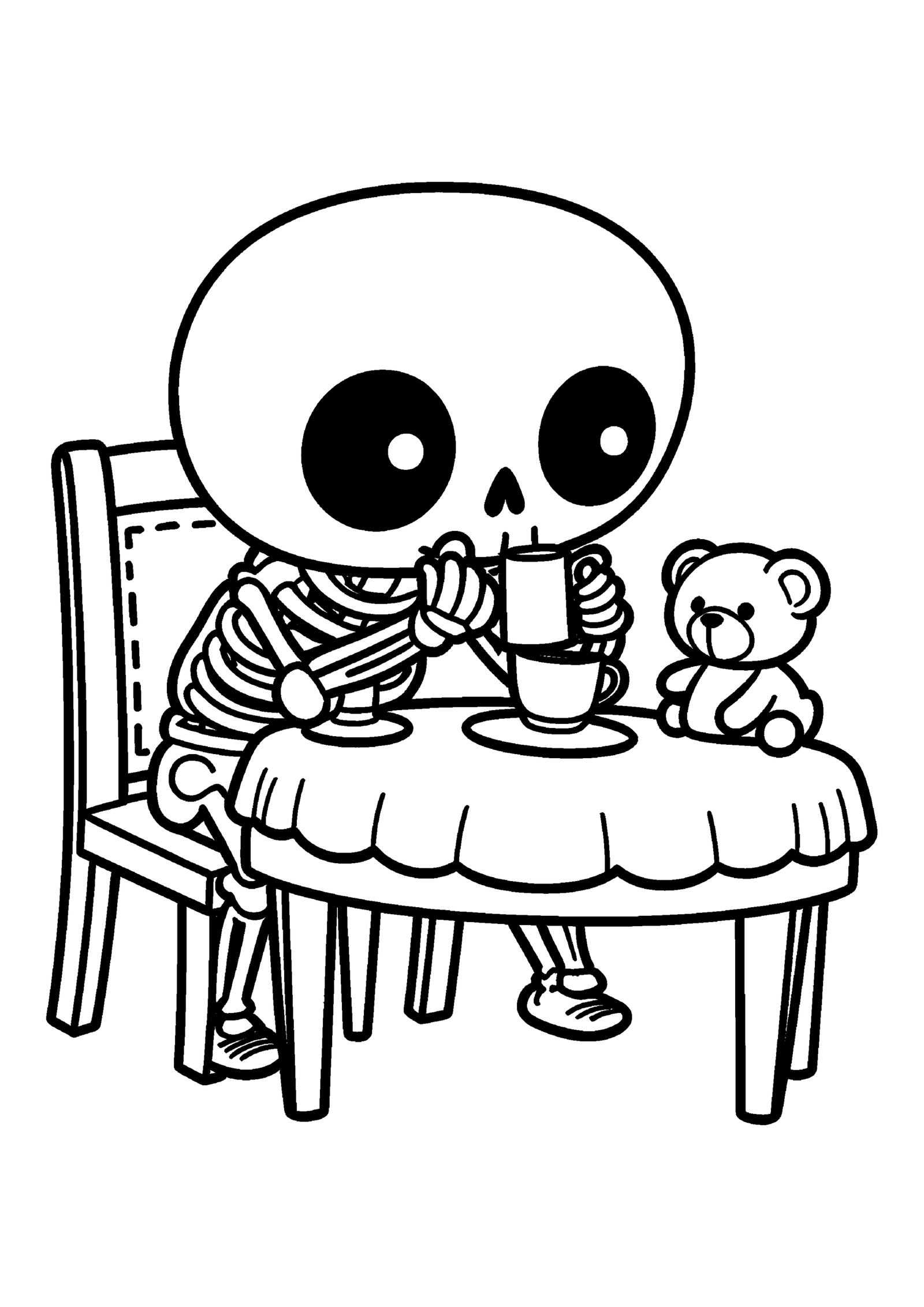 Coloriage Squelette enfant à un goûter, variante 1