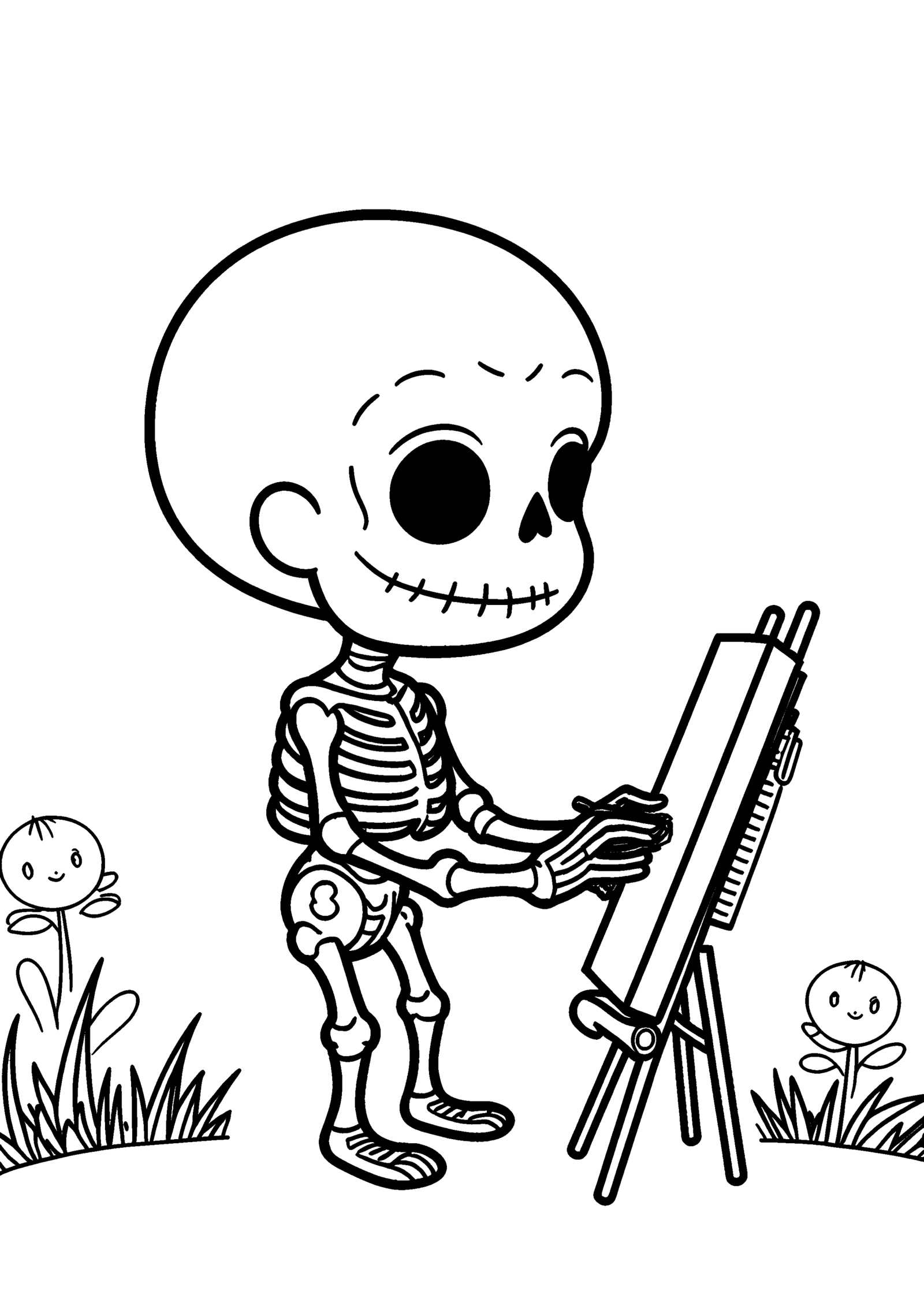 Coloriage Squelette enfant au chevalet à imprimer