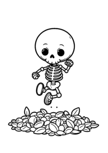 Squelette sautant dans les feuilles