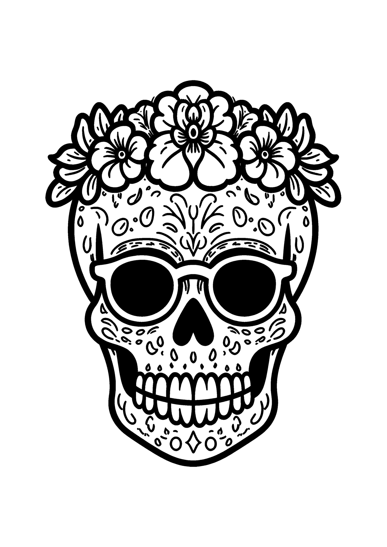 Coloriage Tête de mort calavera fleurie à imprimer