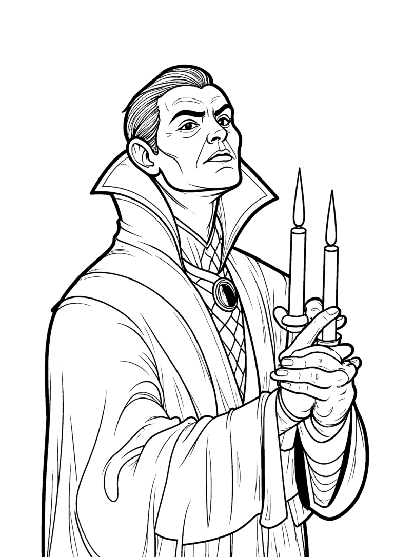 Coloriage Vampire à haut col et broche bijou à imprimer gratuitement