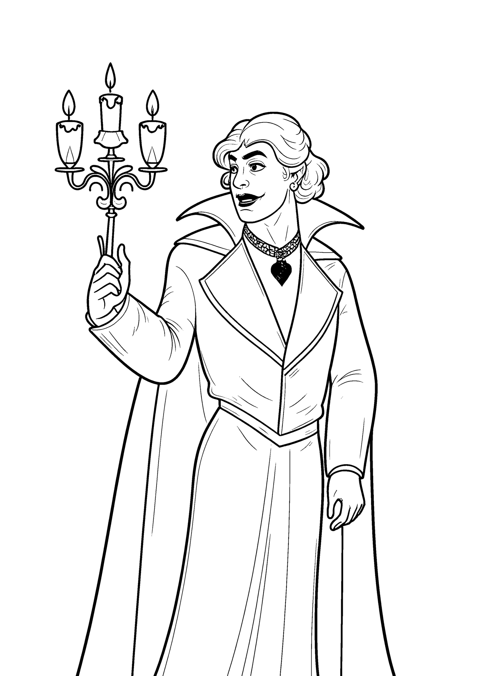Coloriage Vampire à haut col et broche bijou, variante 2
