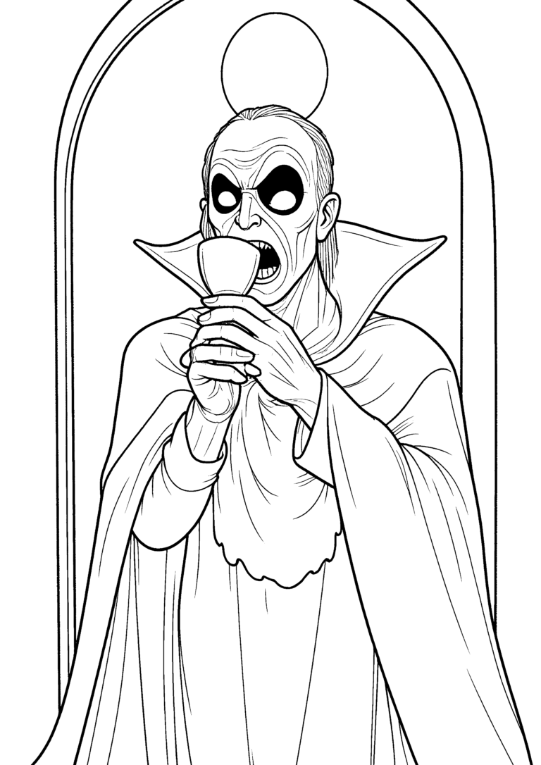 Coloriage Vampire au gobelet de cristal à imprimer gratuitement