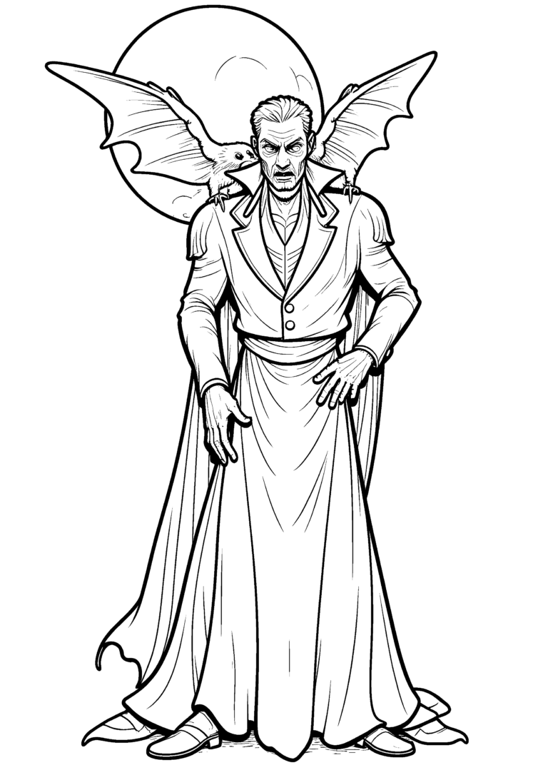 Coloriage Vampire avec corbeau à minuit à imprimer gratuitement