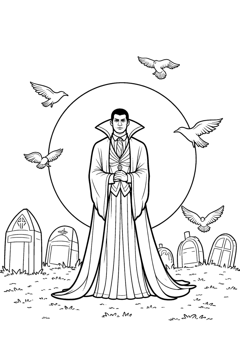 Coloriage Vampire dans cimetière brumeux à imprimer gratuitement