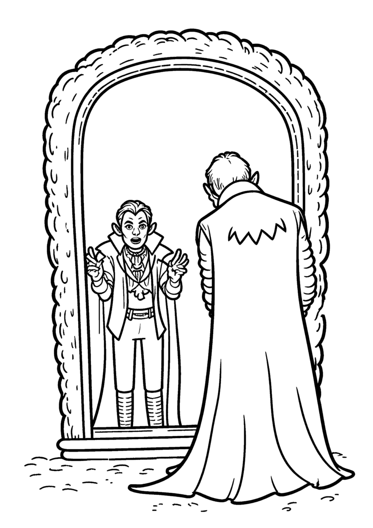 Coloriage Vampire devant un miroir à imprimer gratuitement