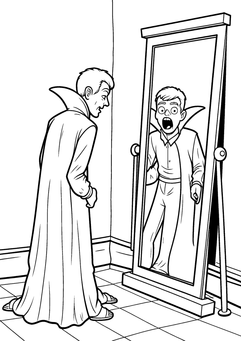 Coloriage Vampire se mirant dans un miroir à imprimer gratuitement