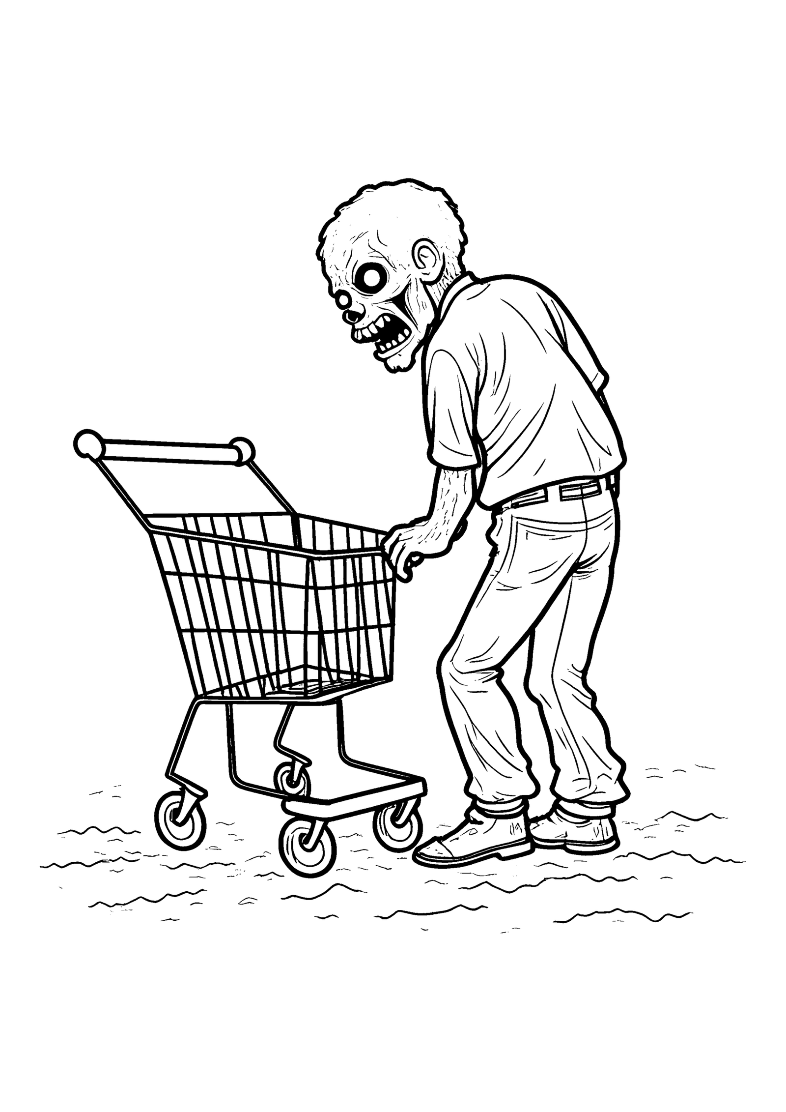 Coloriage Zombie à côté d'un chariot renversé, variante 1