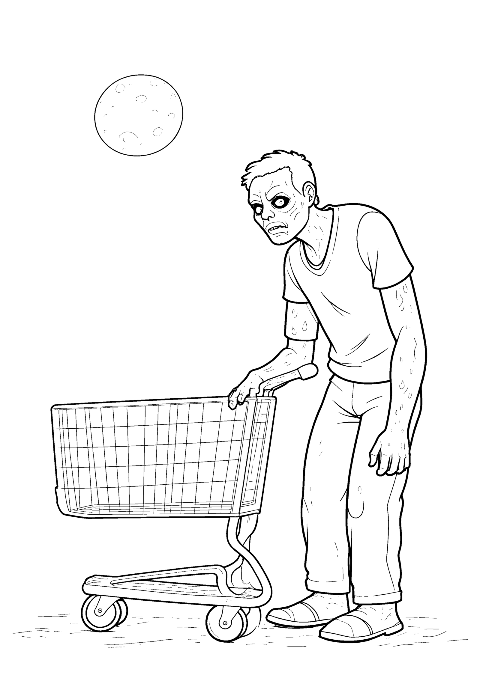 Coloriage Zombie à côté d'un chariot renversé, variante 2