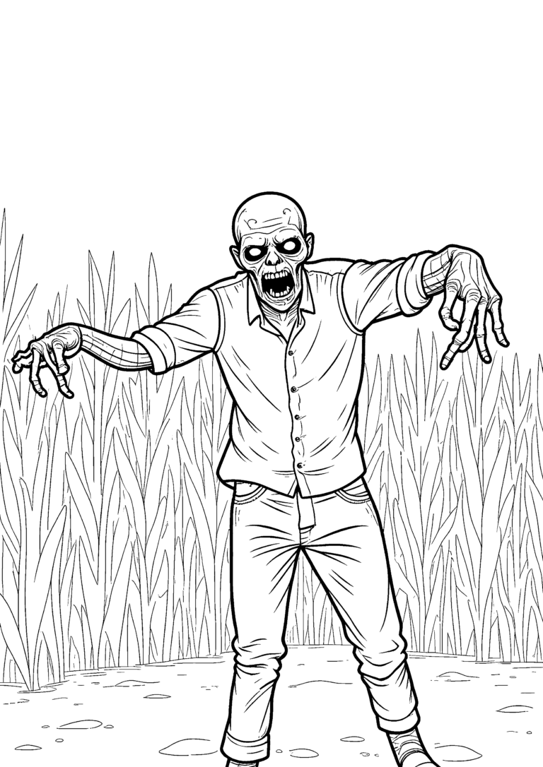 Coloriage Zombie dans un champ de maïs à imprimer gratuitement