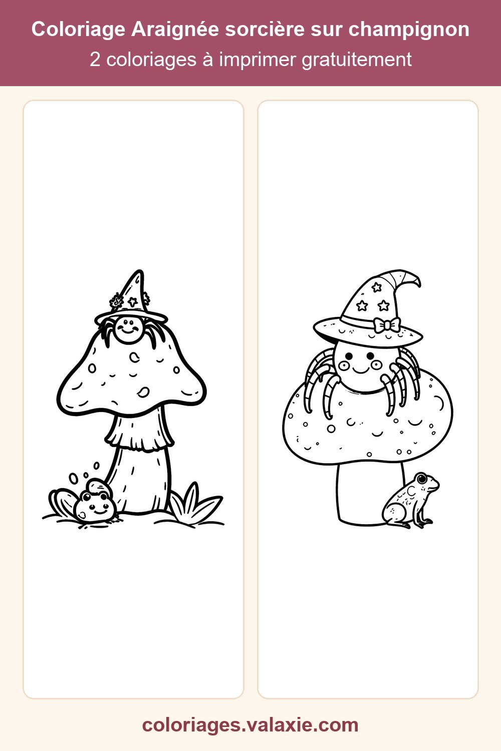 Épingle Pinterest du coloriage Araignée sorcière sur champignon