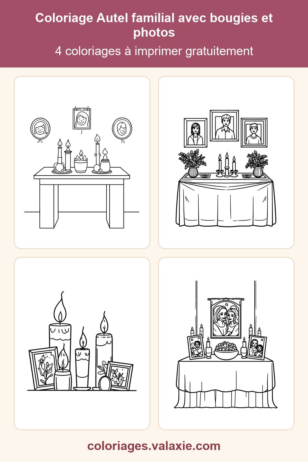 Épingle Pinterest du coloriage Autel familial avec bougies et photos