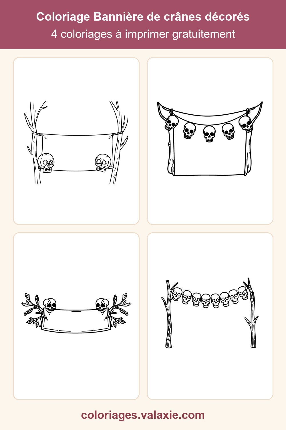 Épingle Pinterest du coloriage Bannière de crânes décorés