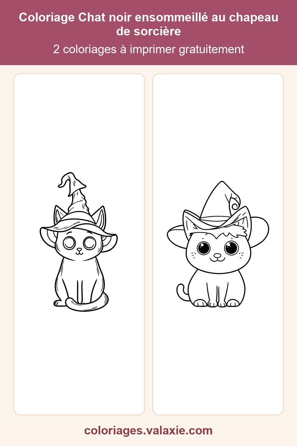 Épingle Pinterest du coloriage Chat noir ensommeillé au chapeau de sorcière