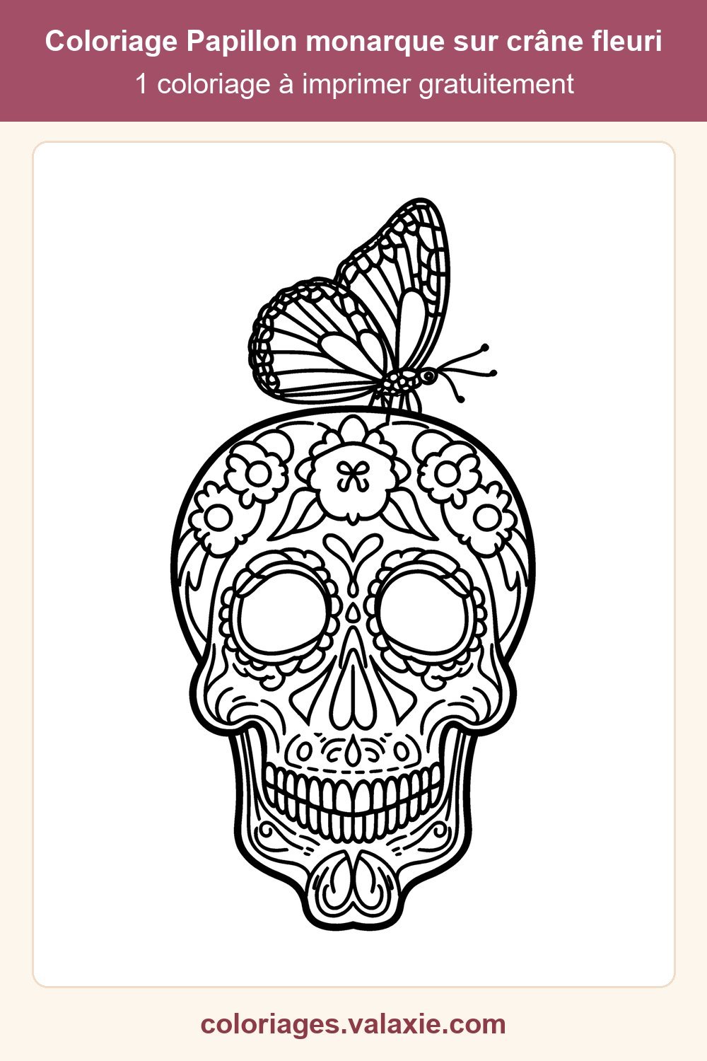 Épingle Pinterest — Papillon monarque sur crâne fleuri