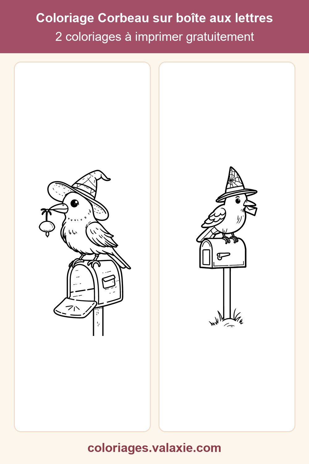 Épingle Pinterest du coloriage Corbeau sur boîte aux lettres