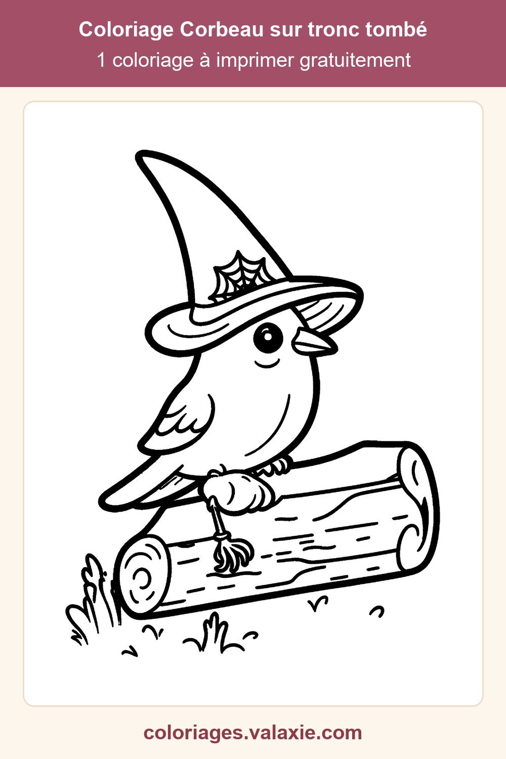 Épingle Pinterest du coloriage Corbeau sur tronc tombé
