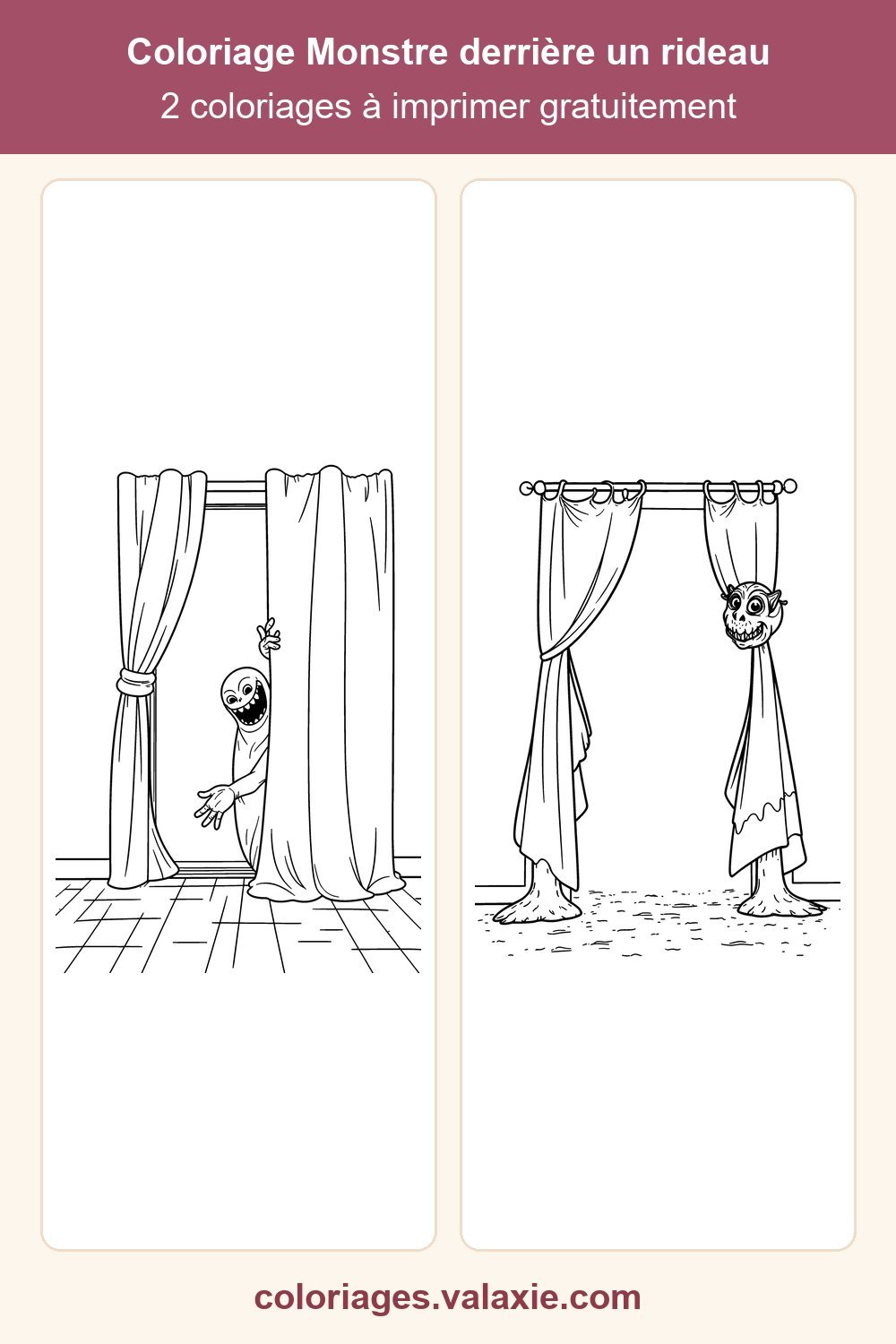 Épingle Pinterest du coloriage Monstre derrière un rideau