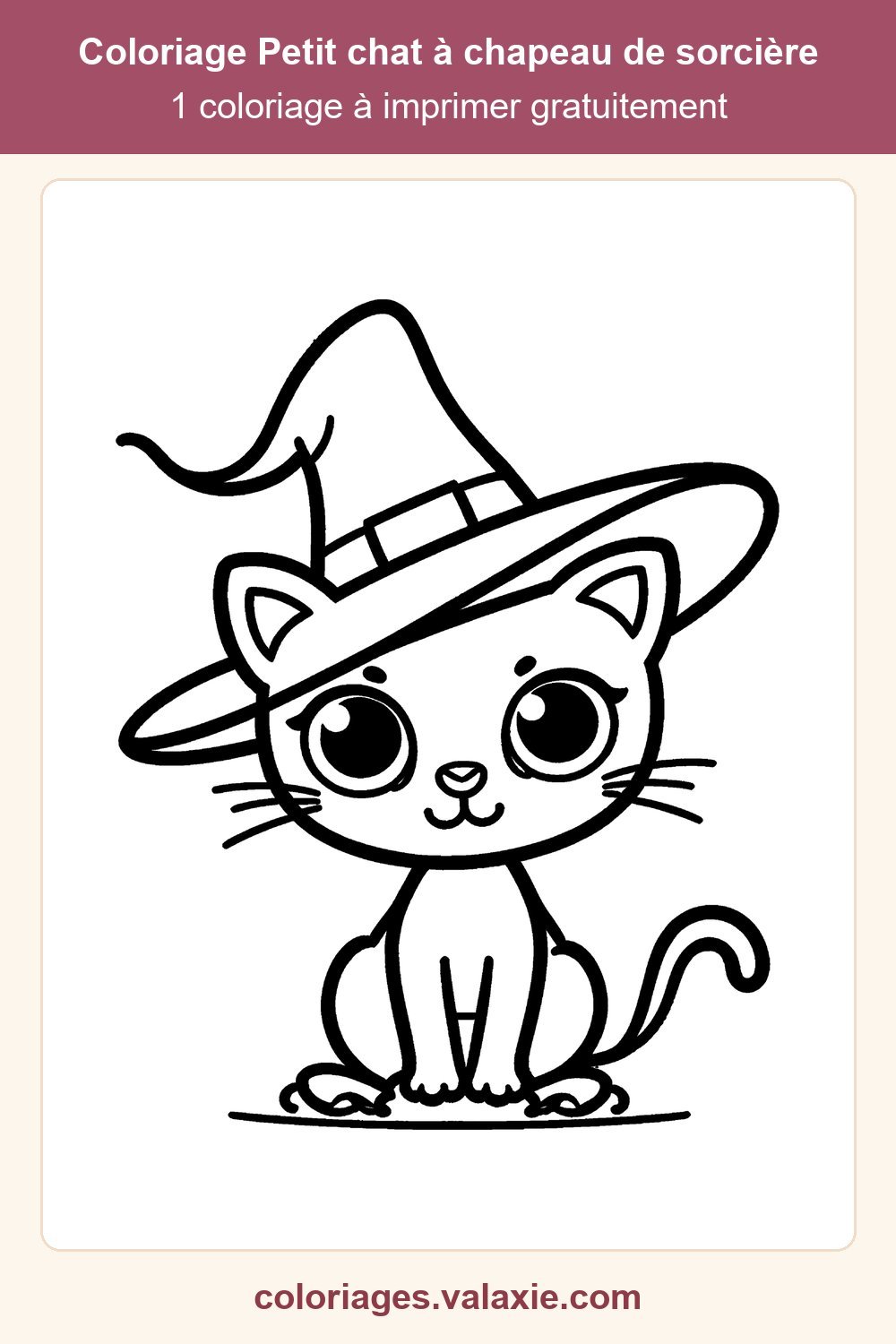 Épingle Pinterest du coloriage Petit chat à chapeau de sorcière