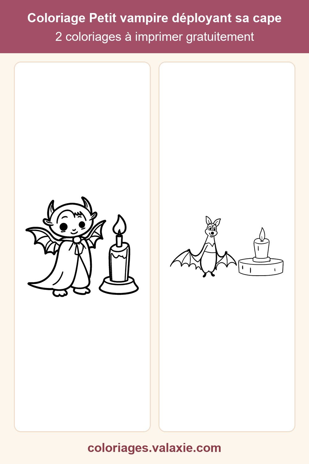 Épingle Pinterest du coloriage Petit vampire déployant sa cape