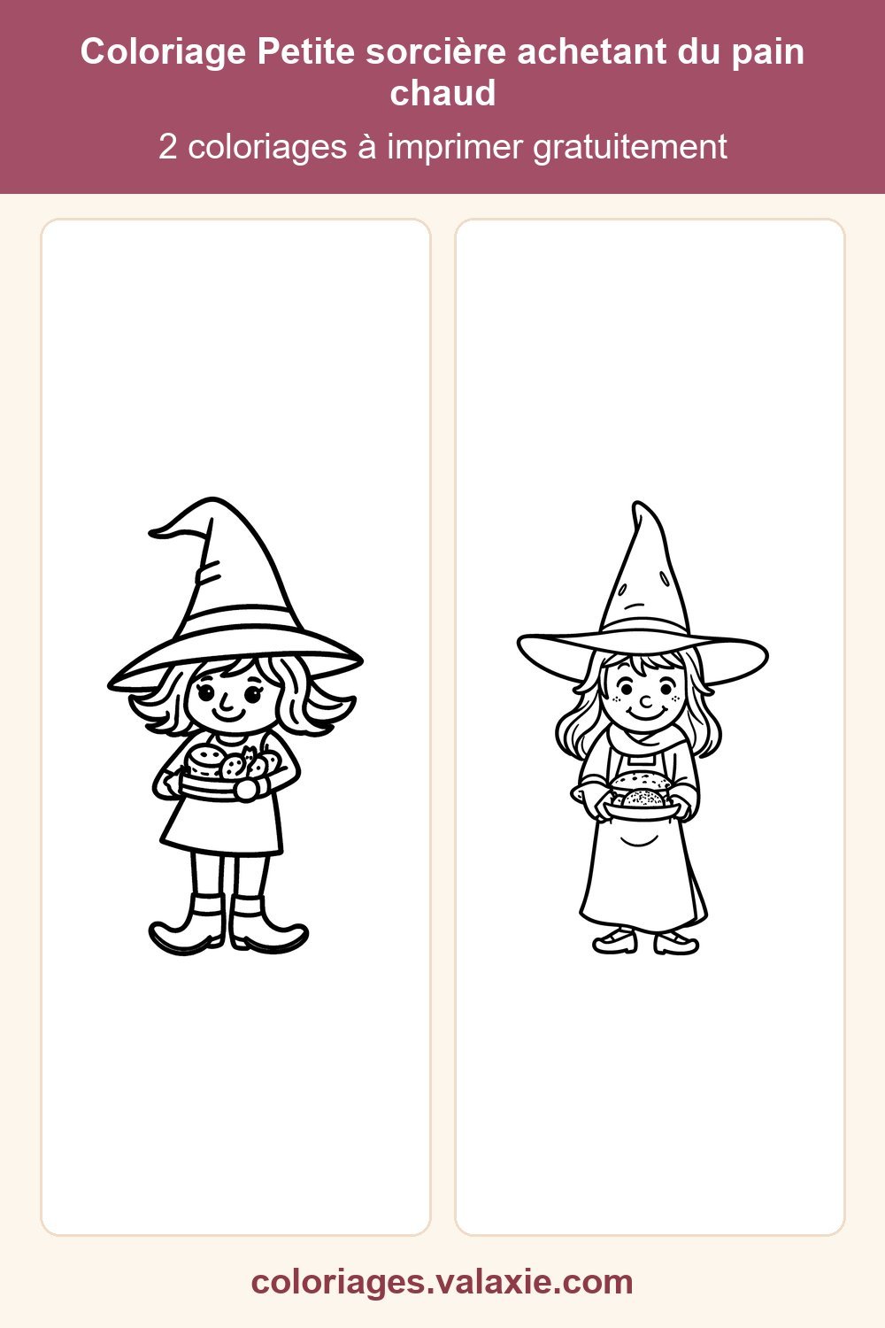 Épingle Pinterest du coloriage Petite sorcière achetant du pain chaud